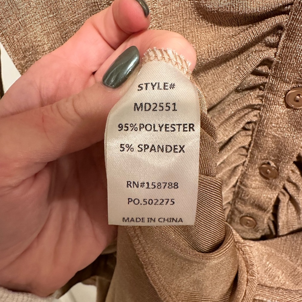 MABLE Front Ruched Button-Down Skinny Mini Shirt Dress Taupe Women’s Small - Picture 6 of 6